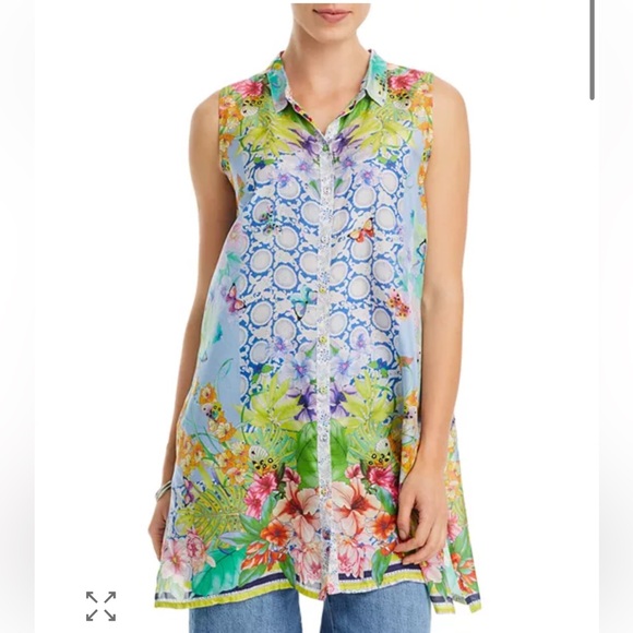 Johnny Was Tops - Johnny Was Cozumel Xanthe Printed Sleeveless Silk Tunic